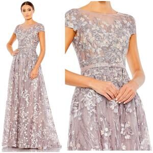 Mac Duggal 20405 Light Purple Embellished Floral Gown Size 14 Cap Sleeve NWOT